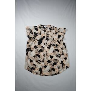 Calvin Klein Beige Black Abstract Print Tie Neck Blouse Women's Size Large